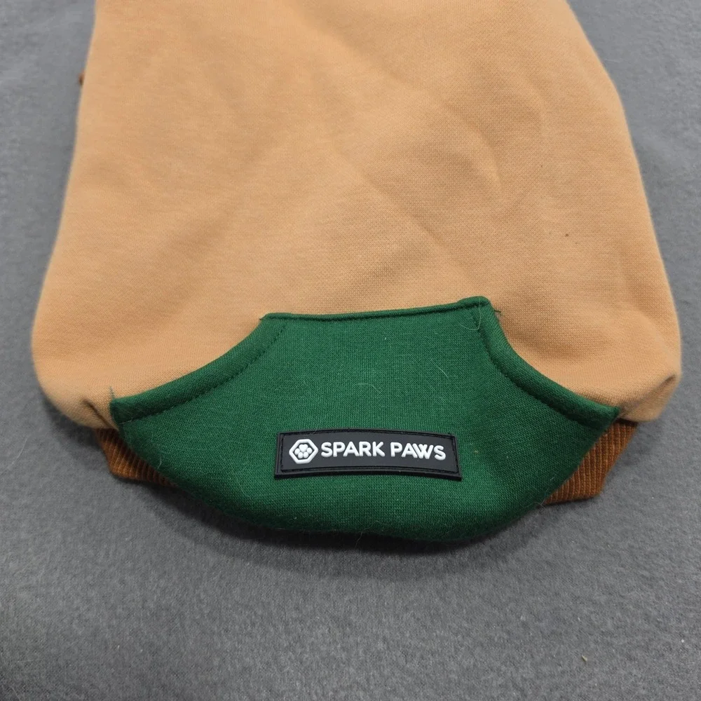 Spark Paws Dog Hoodie Colorblock Green Orange Tan Fleece Lined NWT J